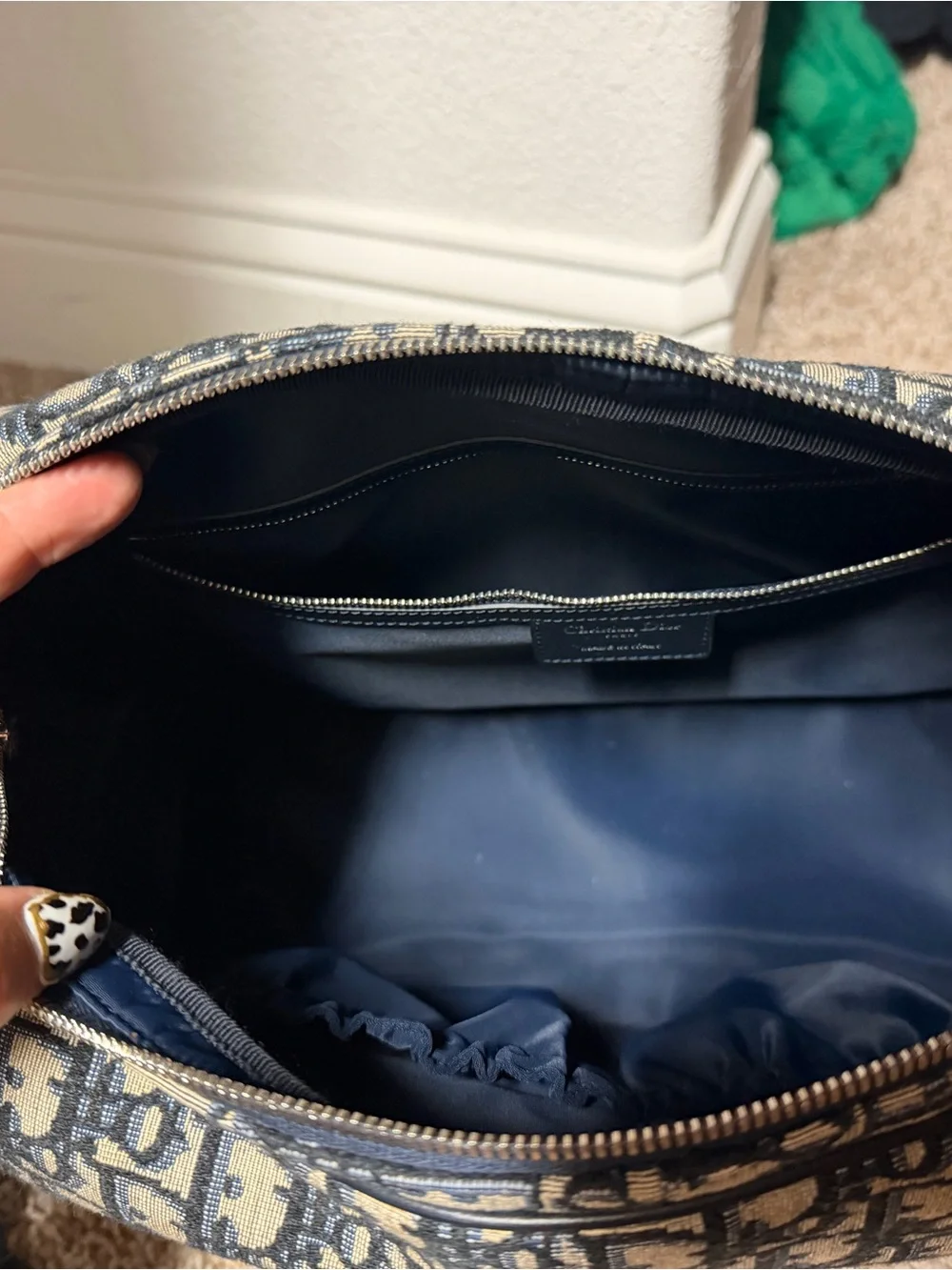 Dior Oblique Messenger Bag in Navy and Beige with Black Strap